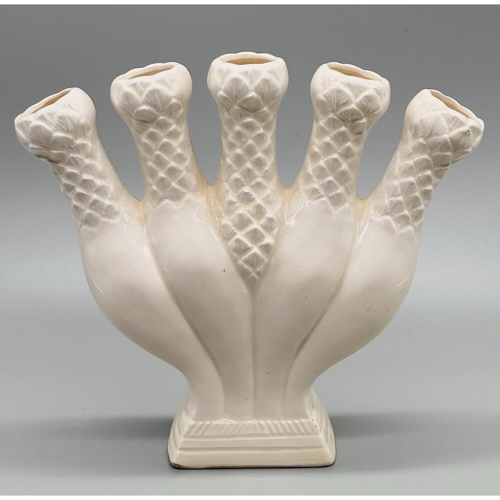 Mid Century Cream Quintal Five Finger Vase Posy Holder Ceramic 7.5 inch - Picture 4 of 7